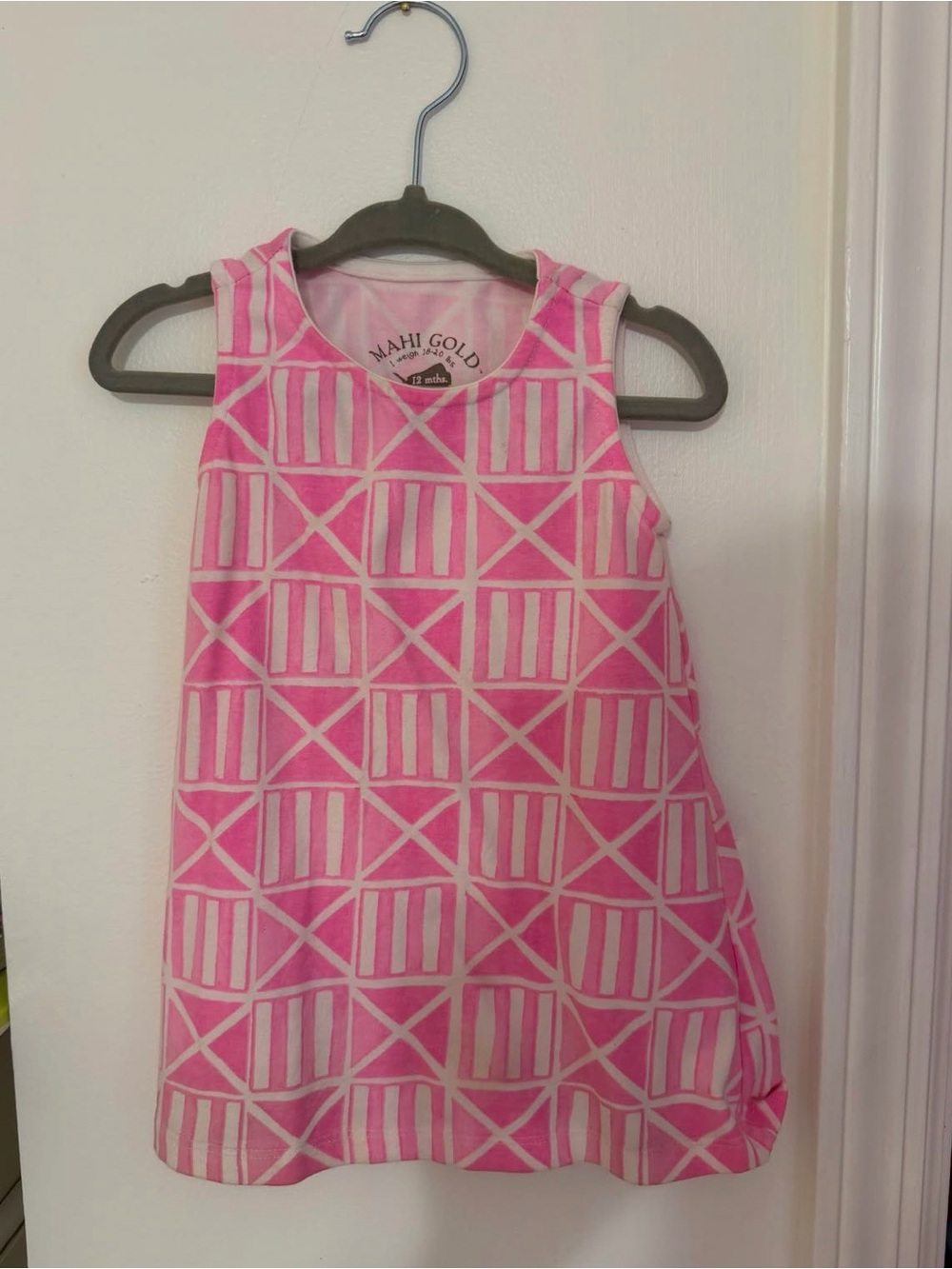 MAHI GOLD Hot Pink & White Geometric Sleeveless Dress